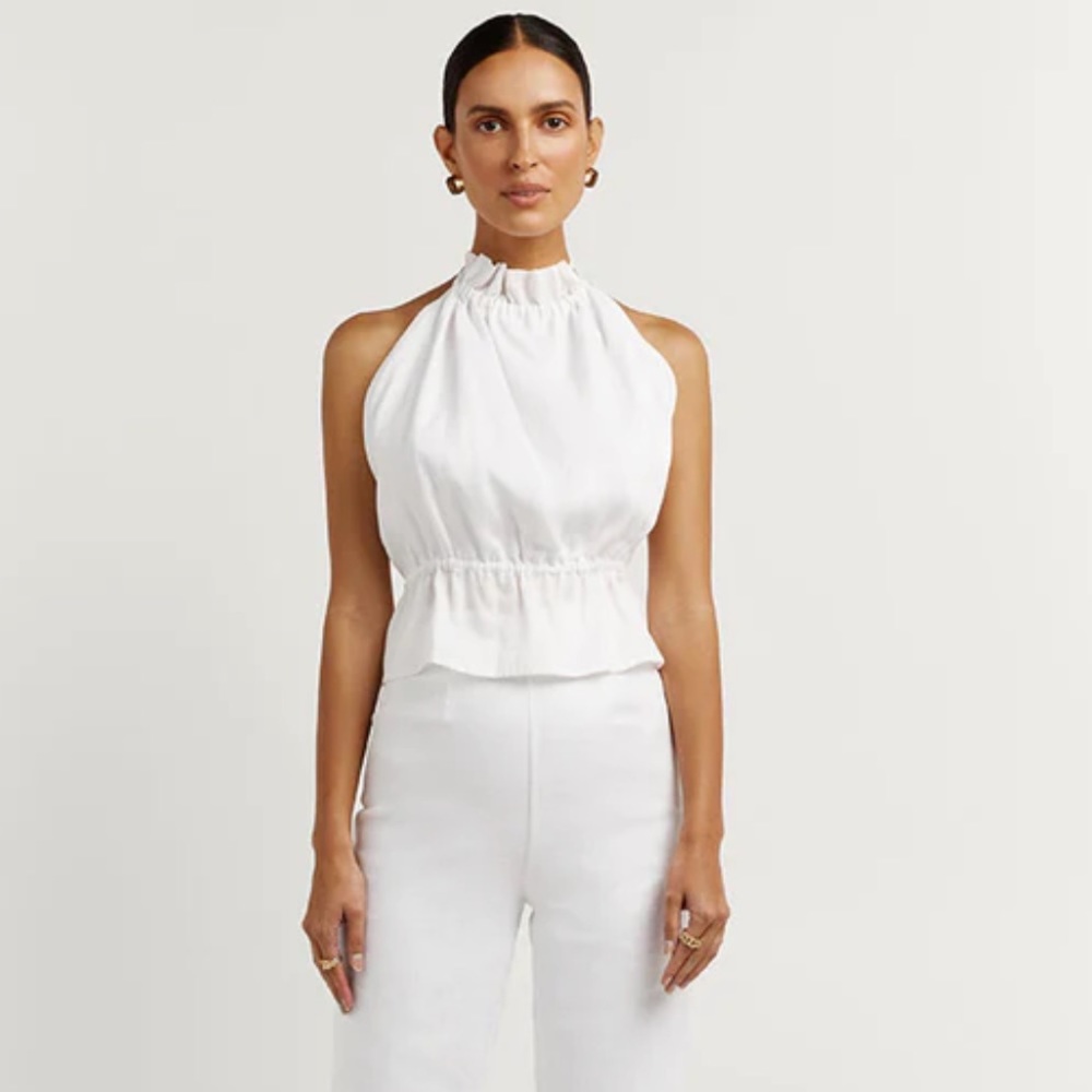 DISSH Backless White Linen Halter Top
